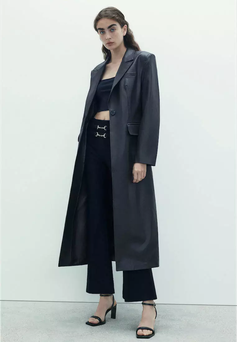 Faux Leather Trench Coat