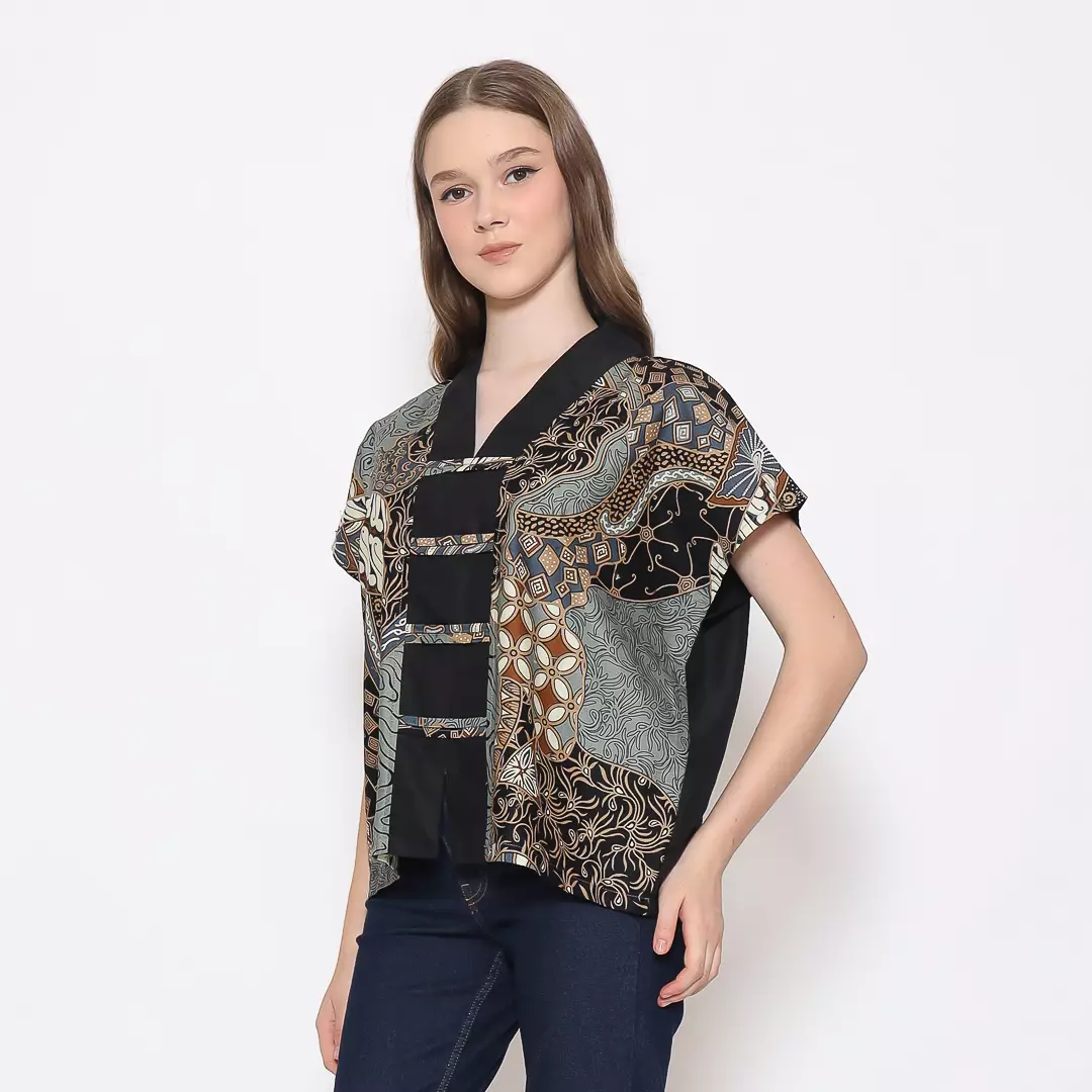 Blouse Batik Wanita - Bhatara Batik Olivia - Atasan Batik Modern Lengan Pendek
