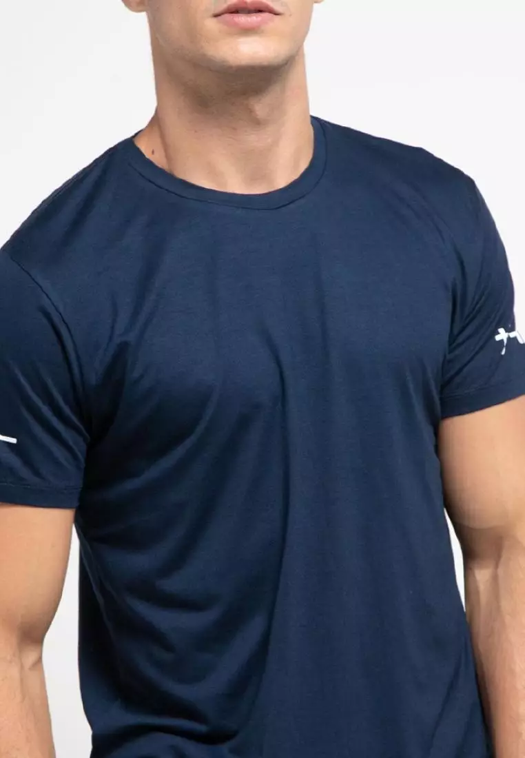 MTH15 Kaos Pria Simple Jepang Casual Unisex Katakana On Arm Navy