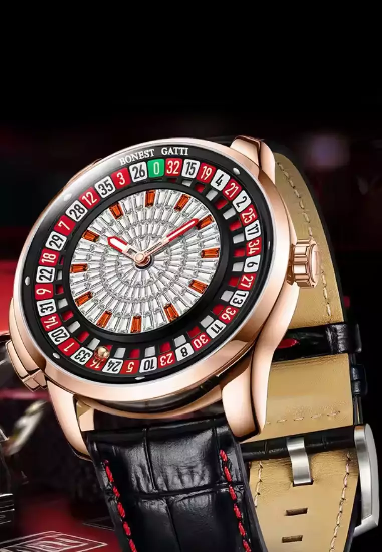 Casino Roulette Automatic Unisex Stainless Steel Watch, Leather Strap