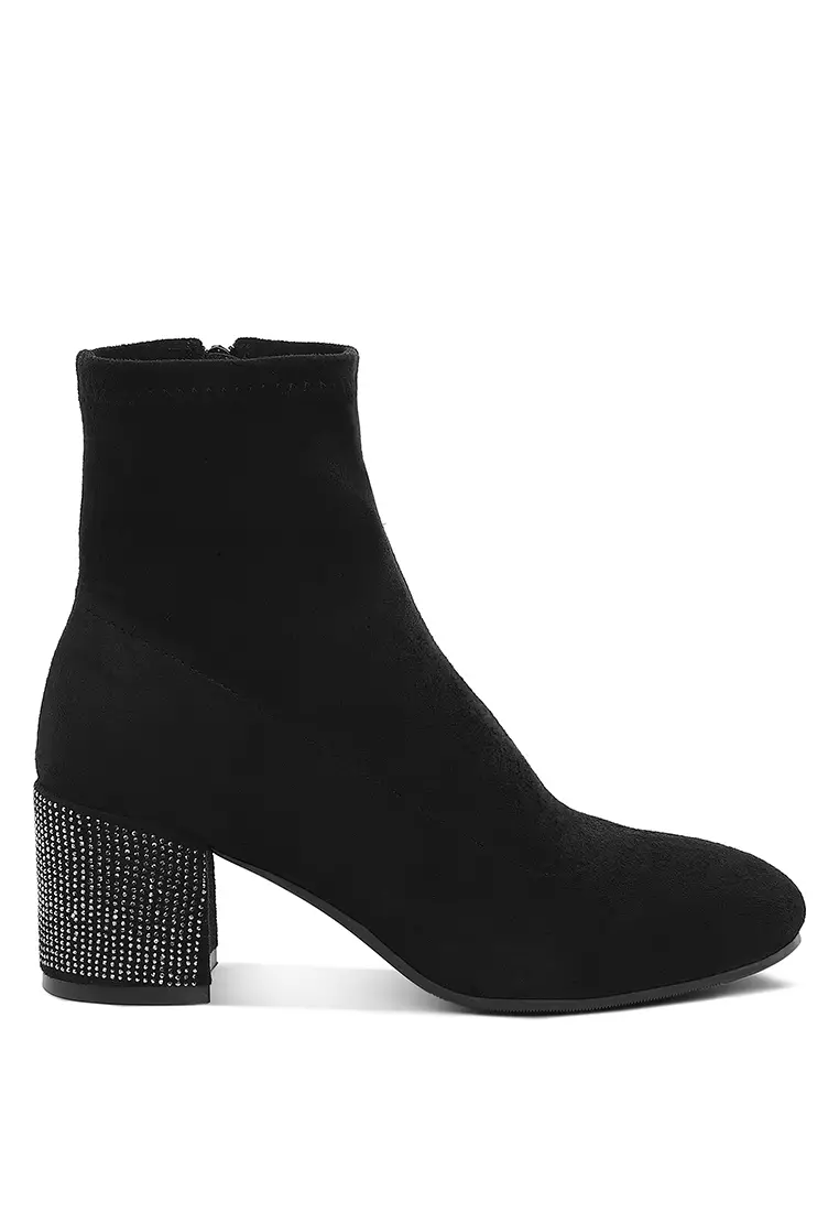 Discount on Rag & CO.  shoes - SKU: Rhinestones Embellished Block Heel Boots in Black