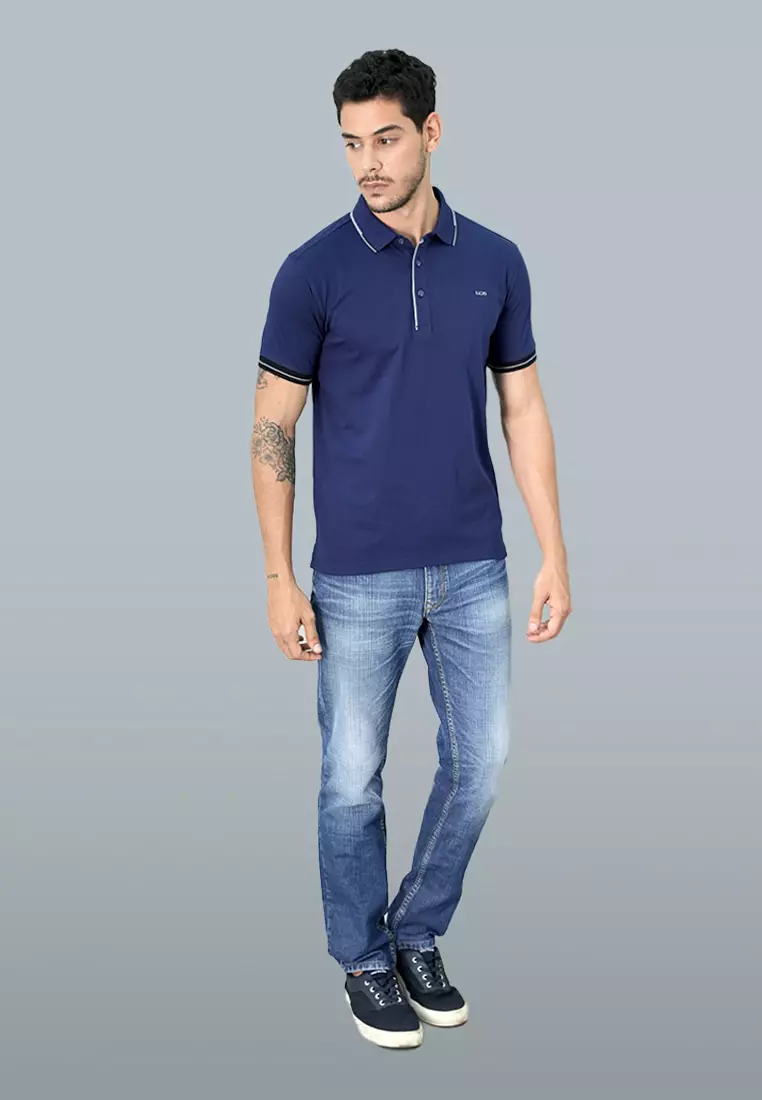 LGS - Kaos Polo Casual Pria Lengan Pendek Kerah Wangky Motif Polos Warna Navy Slim Fit - JWS.325.U3393F.01.C