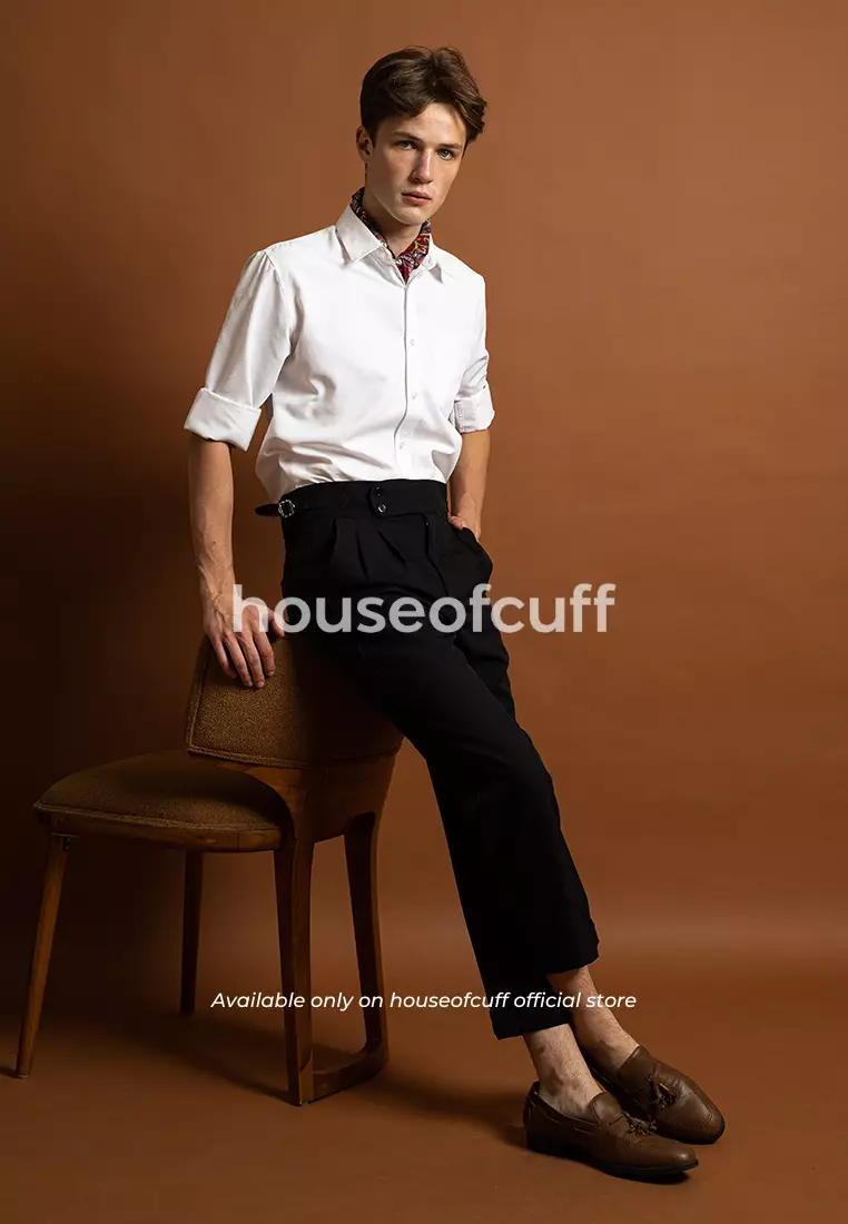 Houseofcuff Celana Panjang High Waist Gurkha Button Pria Side Tab Hitam