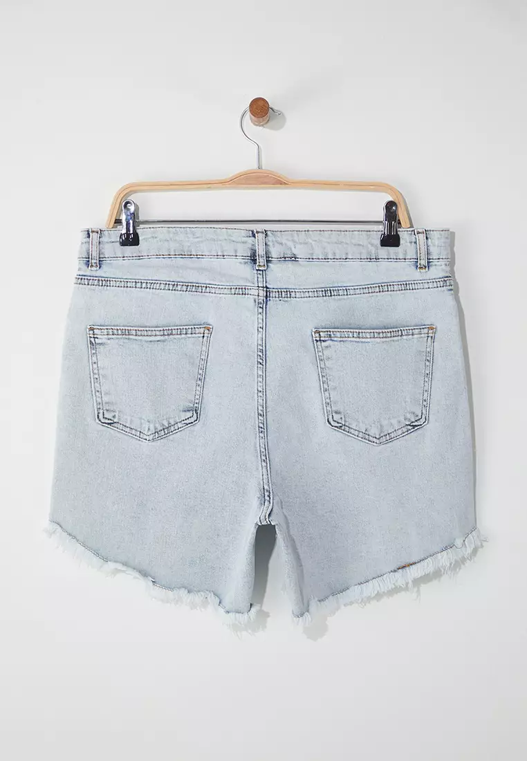 Ice Blue Tasseled Stretchy Skinny Denim Shorts & Bermuda TBBSS23CJ00016