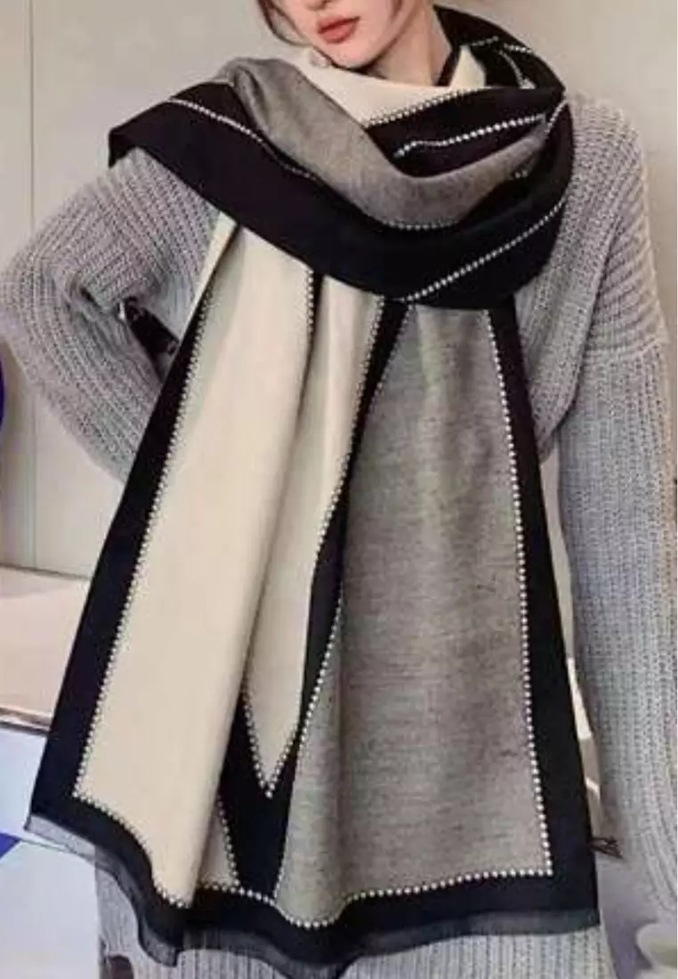 Jual San Marco Syal Wanita Reversible Lines Pattern Cashmere Pashmina ...