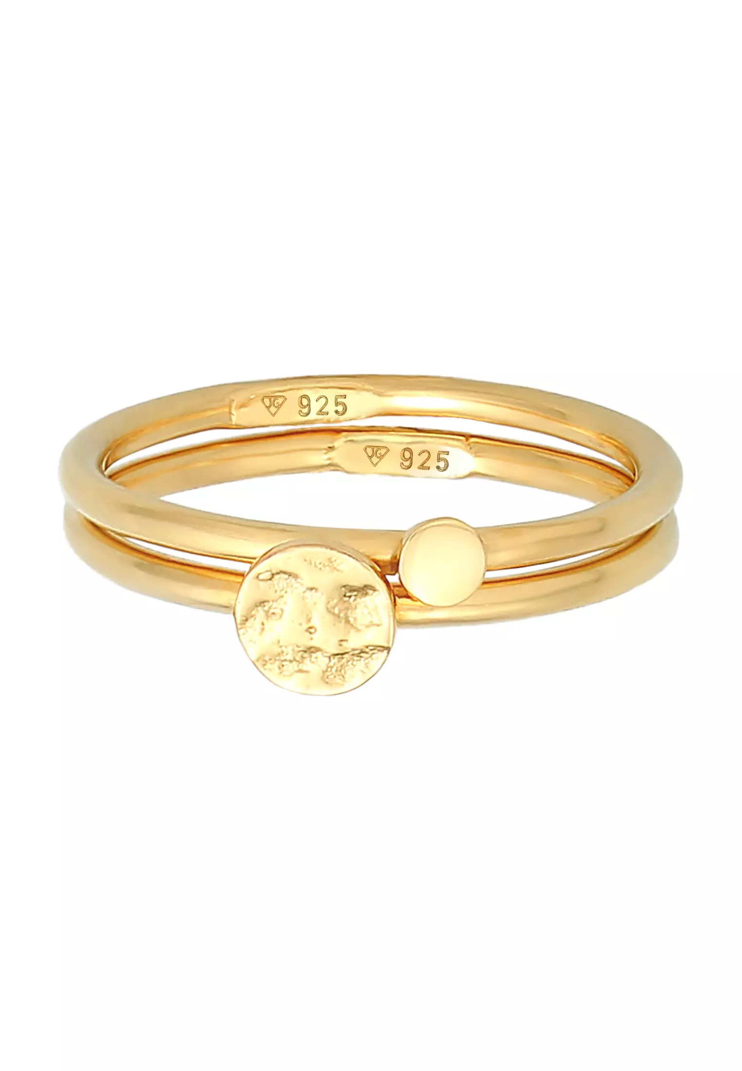 Ring Stacking Rings Duo Circle Plate Basic Minimal Timeless Gold Plated