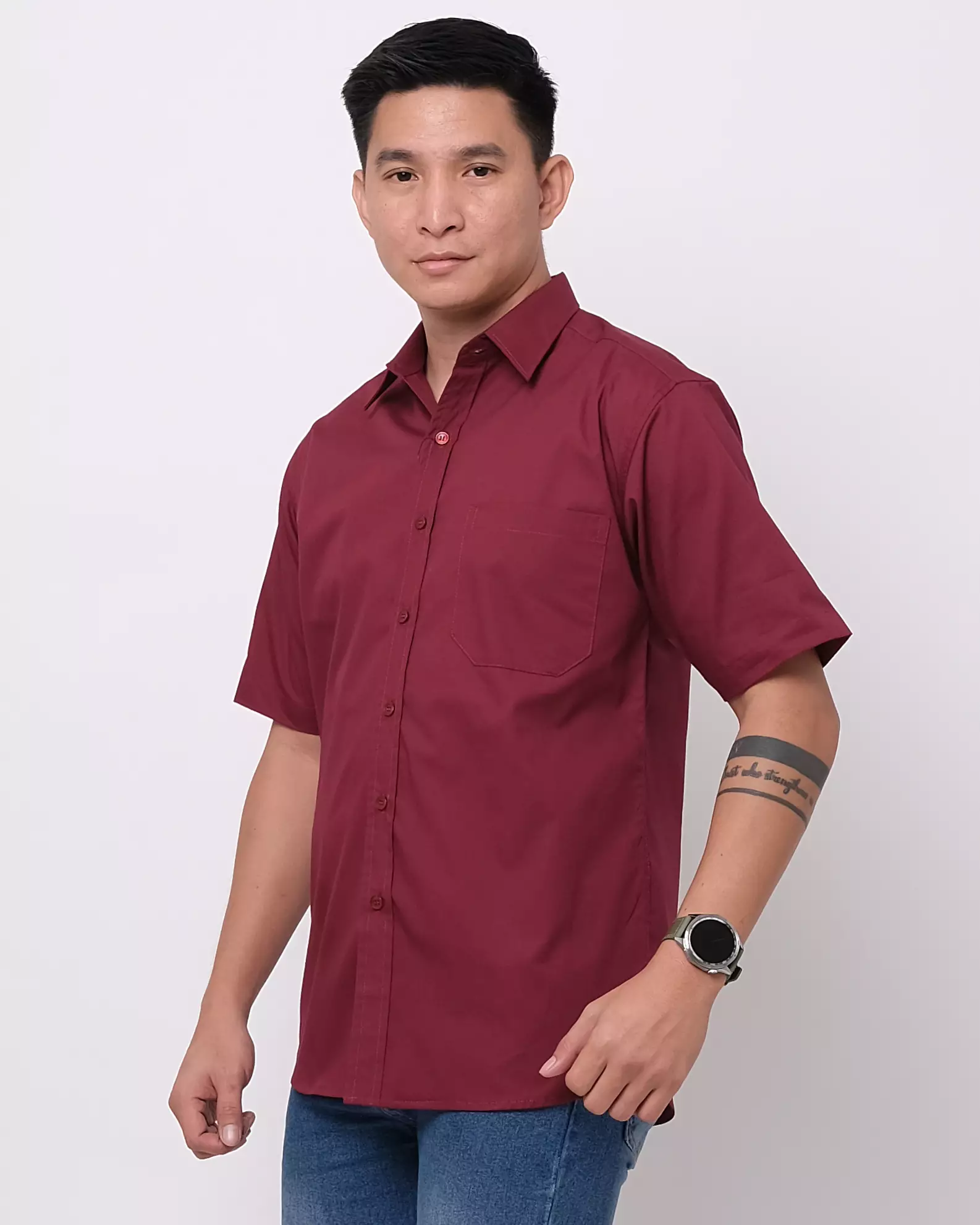 Andre Michel Kemeja Lengan Pendek Maroon Polos 16755