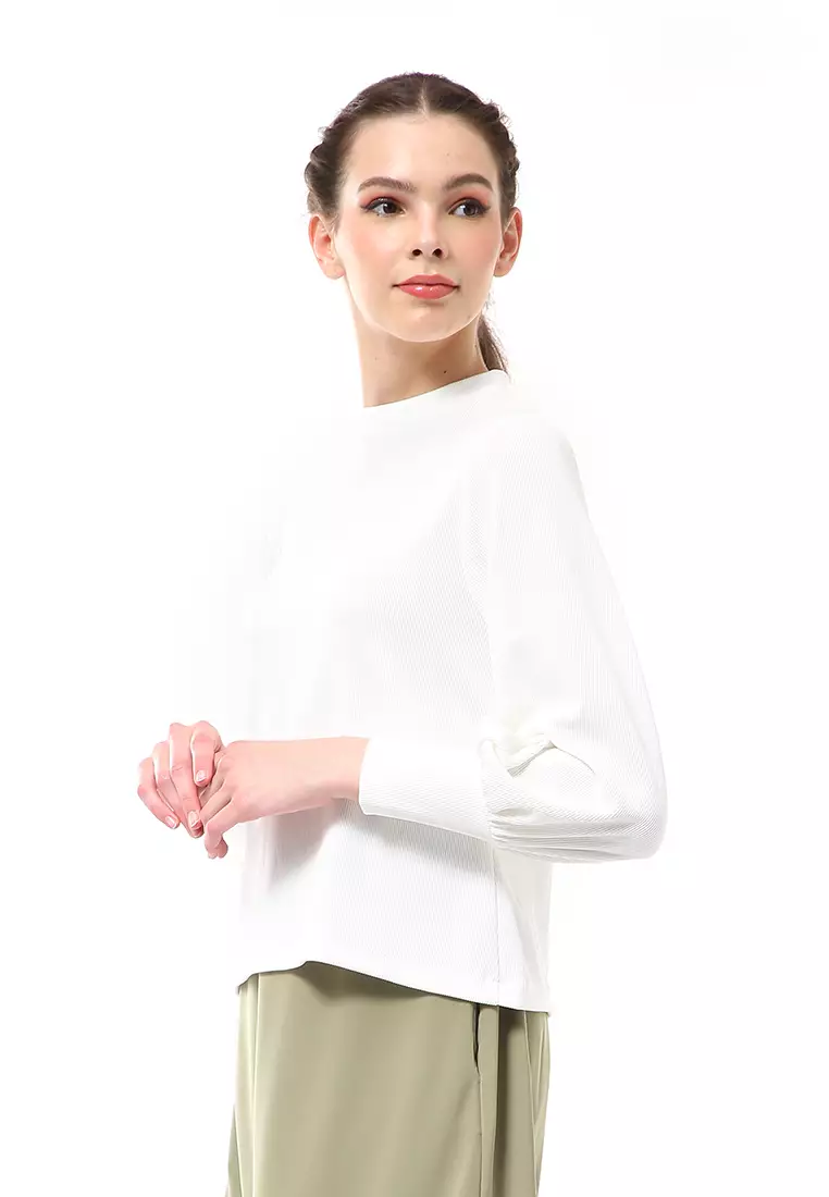 Albertine Blouse Atasan Wanita Turtleneck Lengan Panjang Simple Design Material Knit ORIGINAL - White