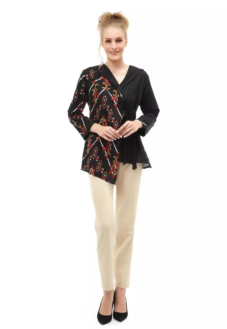 Lynelle Batik Zenna Wanita Lengan Panjang model Tali Samping Material Cotton ORIGINAL - Black