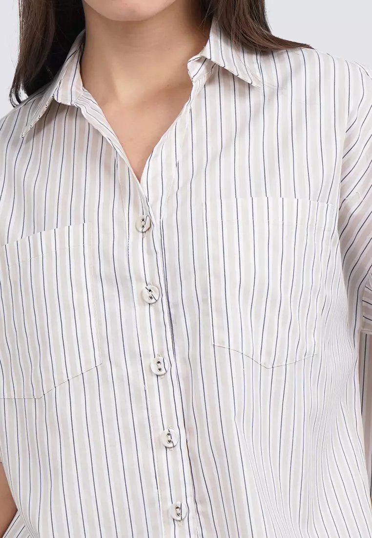 Oversized Short Sleeve Linen Blouse KHAKI