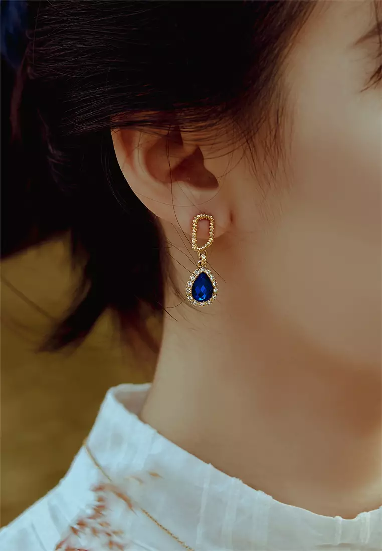 Earrings Princess'S Water Drop In Gold - Blue