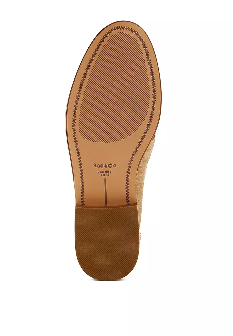 Beige Tassels Detail Suede Loafers
