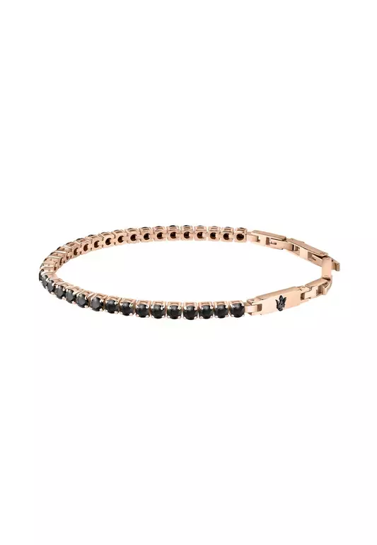 Maserati Jewels 220mm Men's Rose Gold Stainless Steel Bracelet, Black Zircons, JM222AVC03 (Adjustable)