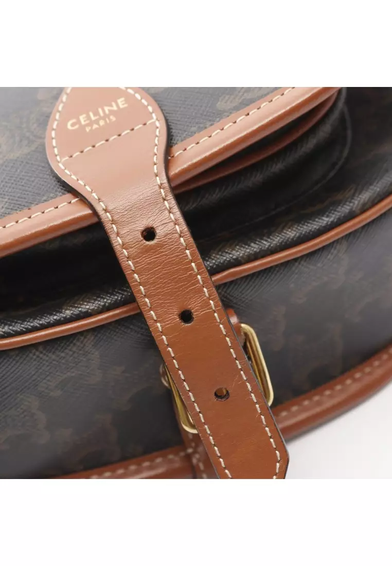 Pre-Loved Celine Folco medium bag Triomphe Shoulder bag PVC leather black Brown