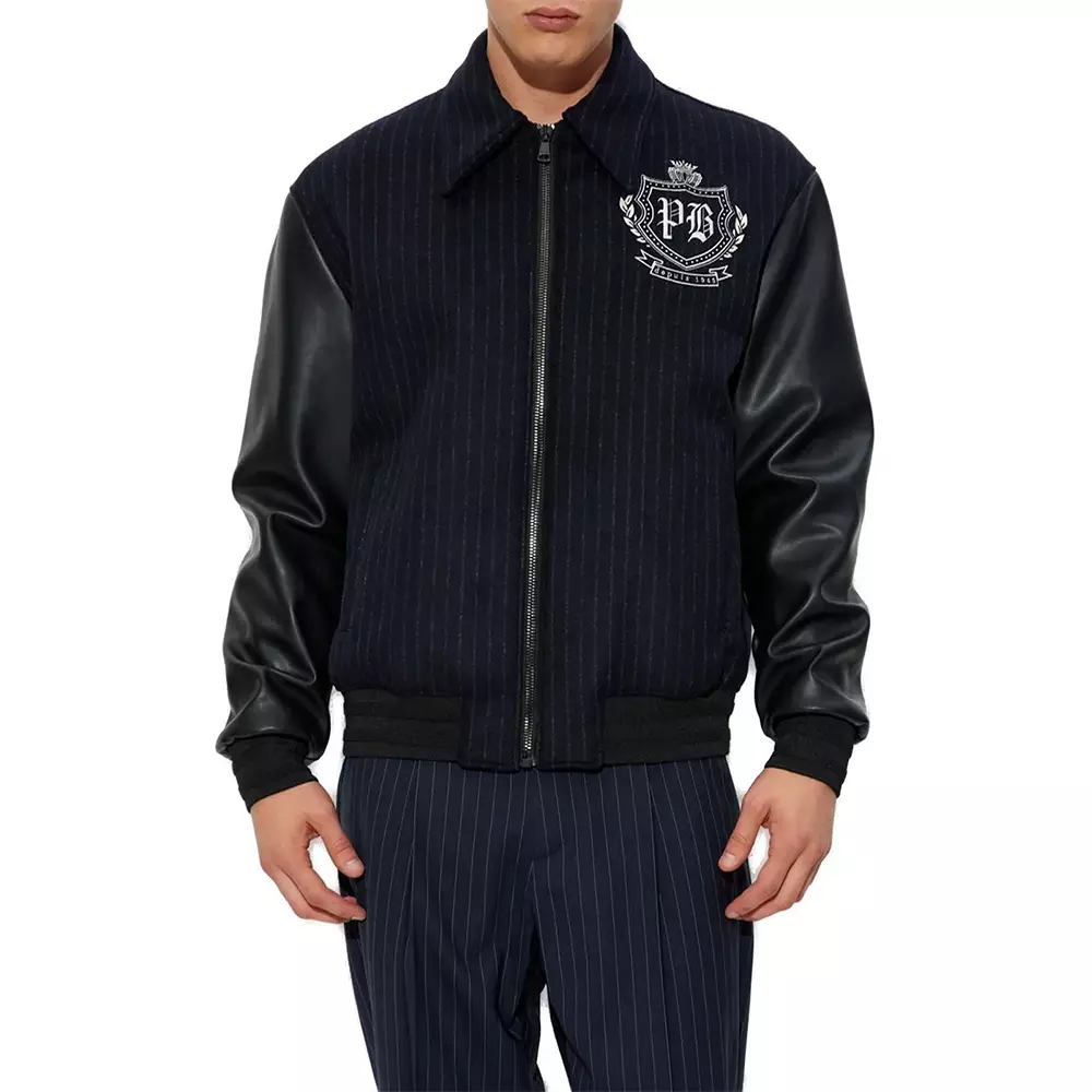[5.5UPER DEALS] Zip-Up Panelled Bomber Jacket Black