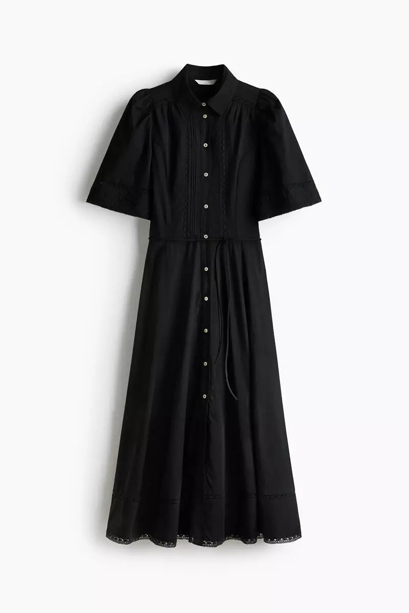 Pintucked cotton shirt dress