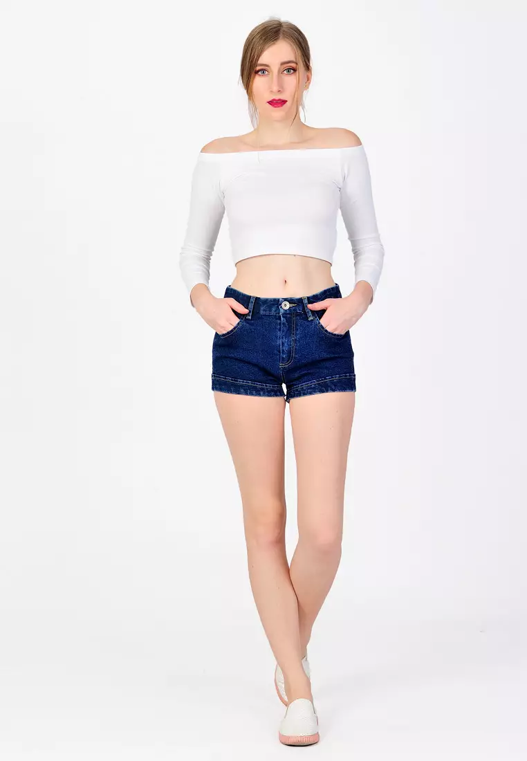 Jual SJO & SIMPAPLY SJO's High Rise Medium Blue Women's Short Jeans