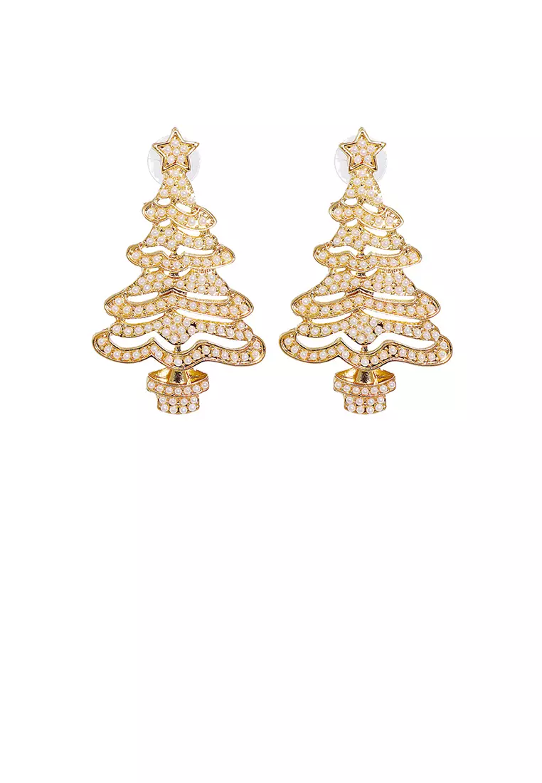 Gold christmas shop tree earrings
