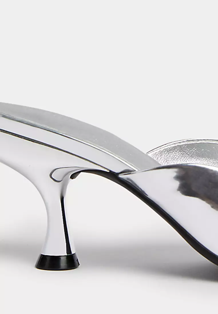 Wide Fit Metallic Kitten Heel Mules