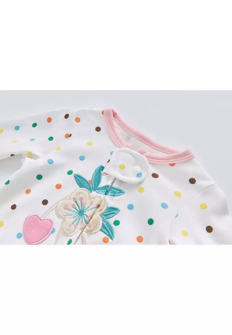 Baby Cotton Sleepsuit Polka Dots Cherry Two Way Zipper All In One Jumpsuit Feet Cover