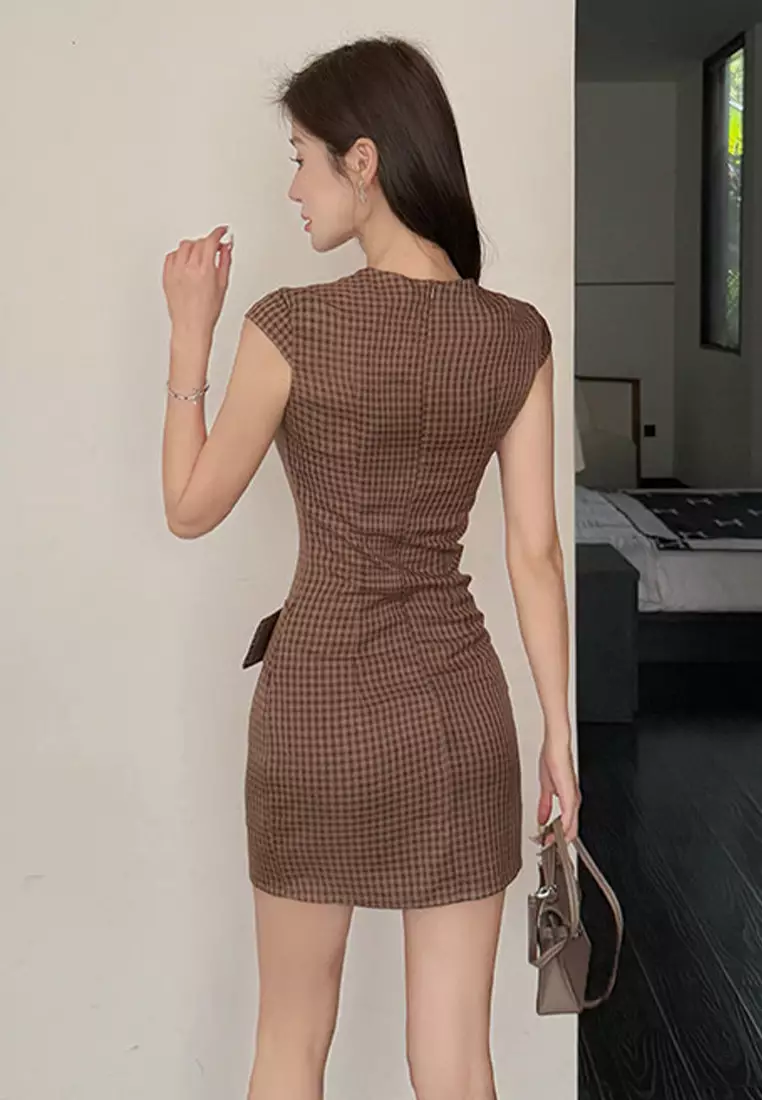 Summer Retro Plaid Waist Dress CA25060308BW