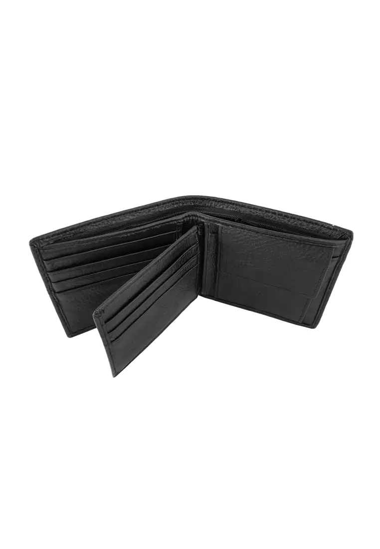 Men's RFID Bi Fold Genuine Leather Center Flap Short Wallet With Coin Compartment