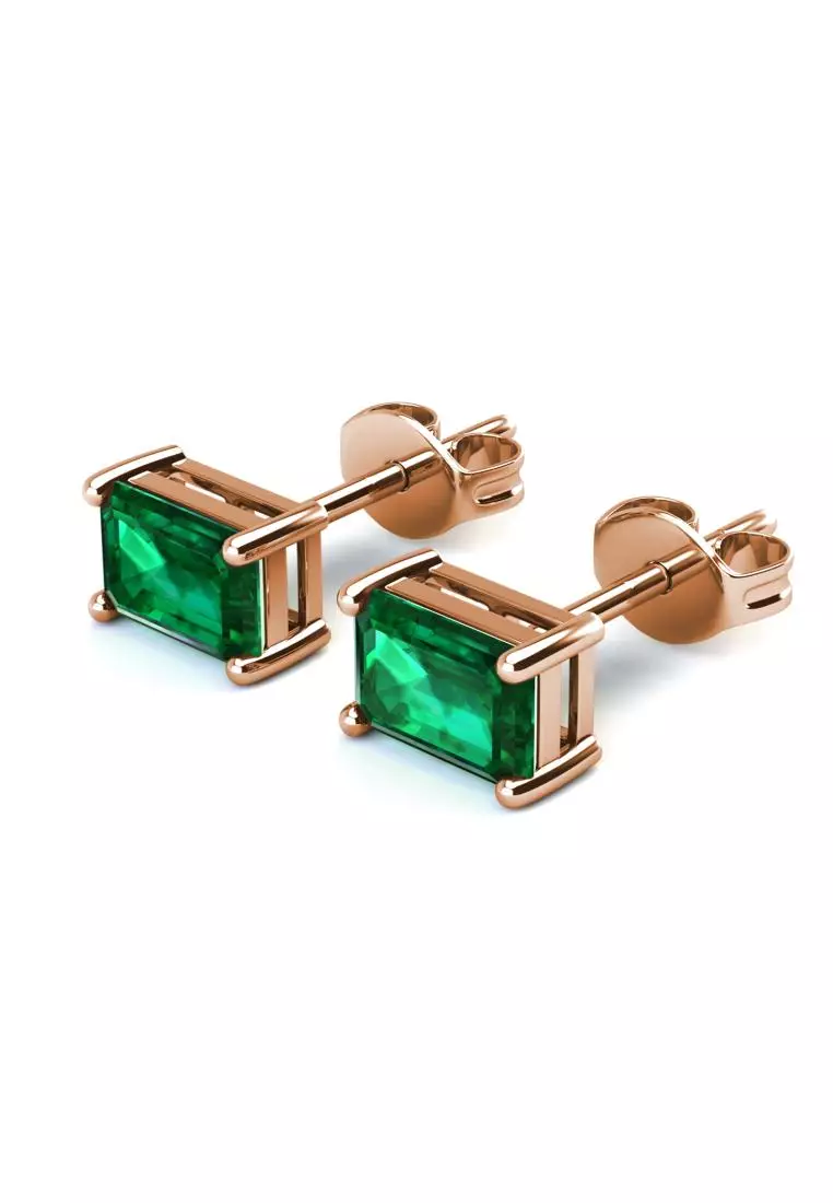 [ EMERALD COLLECTION ] Rectangle Stud Emerald Earring RG S295 - Anting Emerald S925 by Her Jewellery