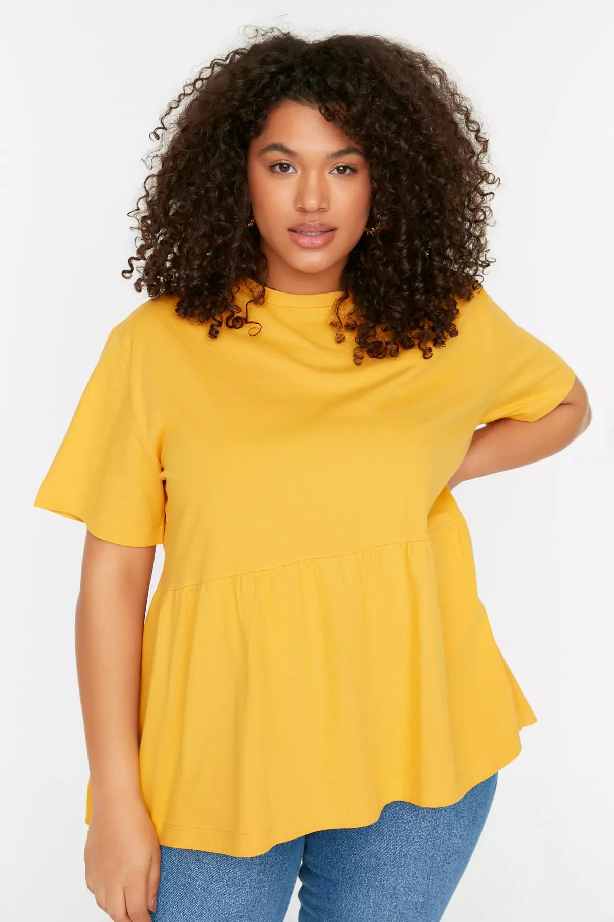 Buy Trendyol Plus Size Yellow Crew Neck Knitted T Shirt 2024