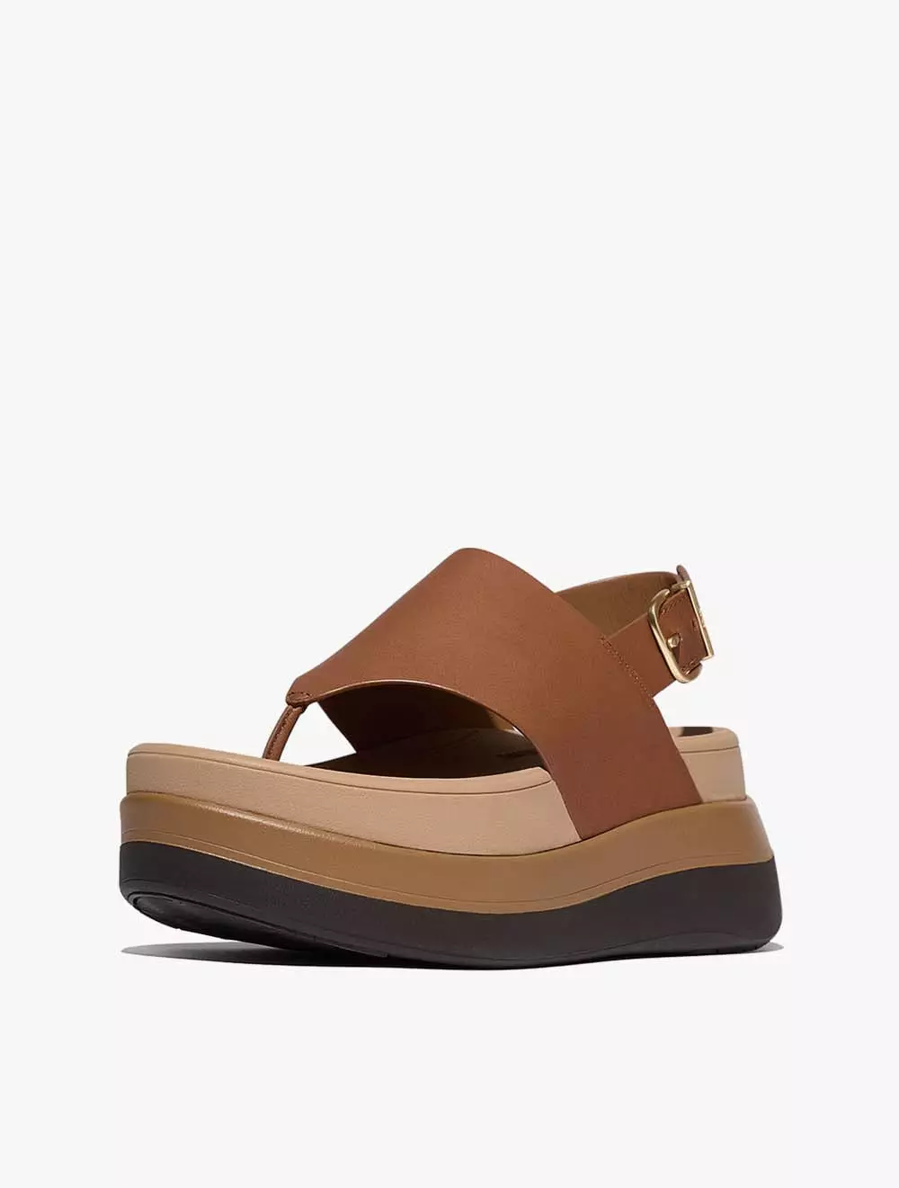 Fitflop F-Mode Stack Leather Back-Strap Toe-Post Sandals - Deep Tan