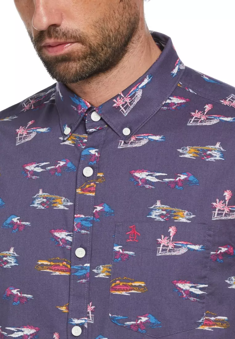 St. Tropez Print Short Sleeve Button-Down Shirt