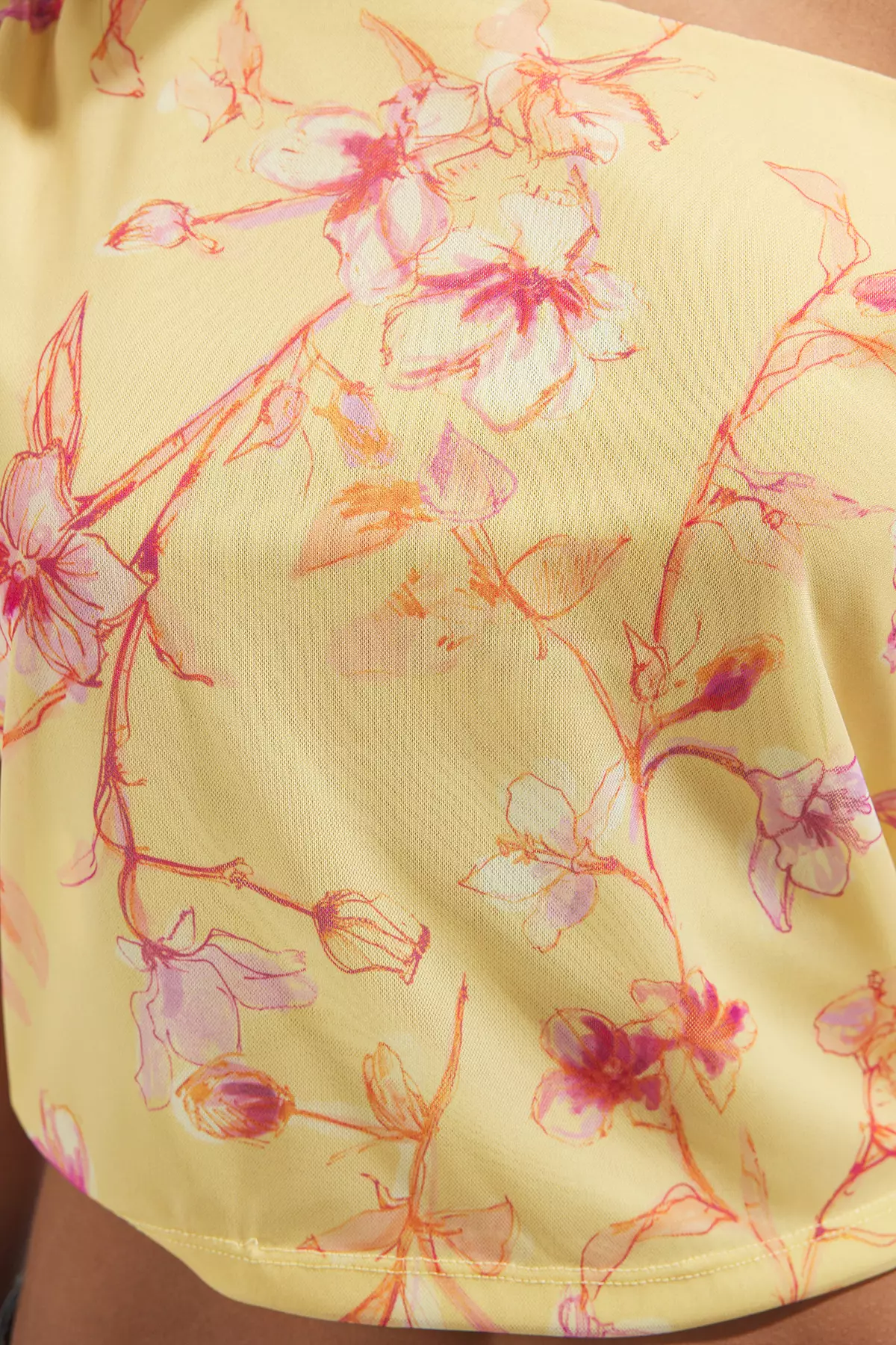 Light Yellow Floral Patterned Fitted/Fits the Body Asymmetric Collar Flexible Knitted Blouse TWOSS25BZ00046