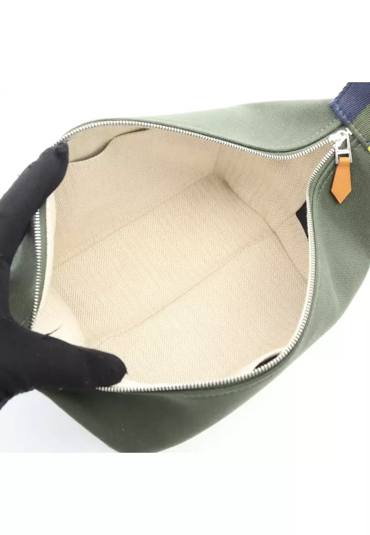 Pre-Loved Hermès Bride-a-Brac PM Handbag canvas Dark green Navy multicolor silver hardware