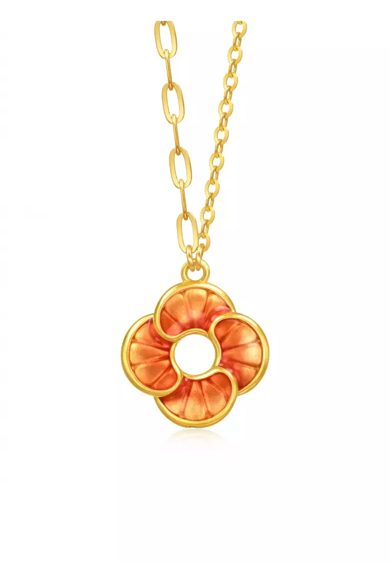 999 24K Solid Gold Auspicious Windmill Dual Sided Wear Dainty Necklace for Women 95573N