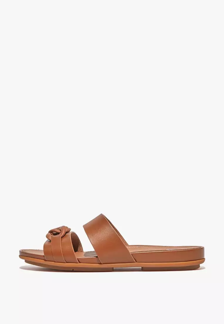 Discount on Fitflop  shoes - SKU: Gracie Rubber-Chain Leather Two-Bar Slides - Light Tan