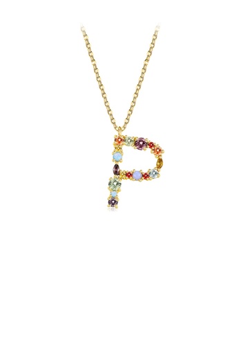 Glamorousky silver Fashion and Simple Plated Gold English Alphabet P Pendant with Cubic Zirconia and Necklace 7A1C0AC108CA58GS_1