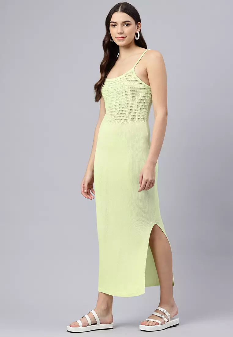 Washed Lime Straight Side Slit Dress