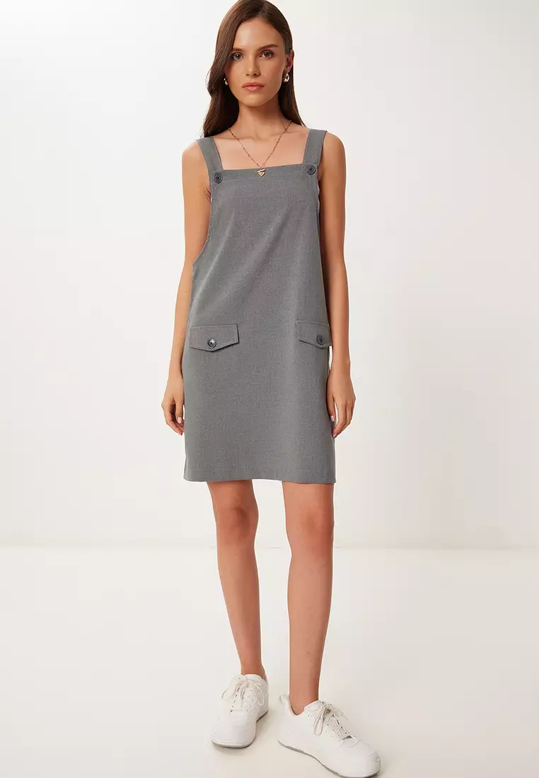 Women's Anthracite Mini Woven Salopet Dress Mx00208