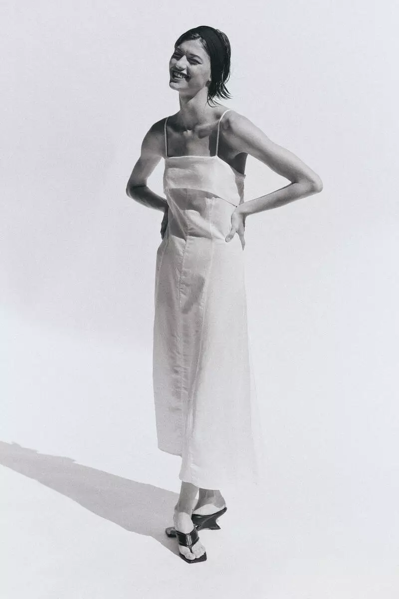 chinese dress ladies H&M linen blend midi dress S – Rikochet Resale Online main image 0