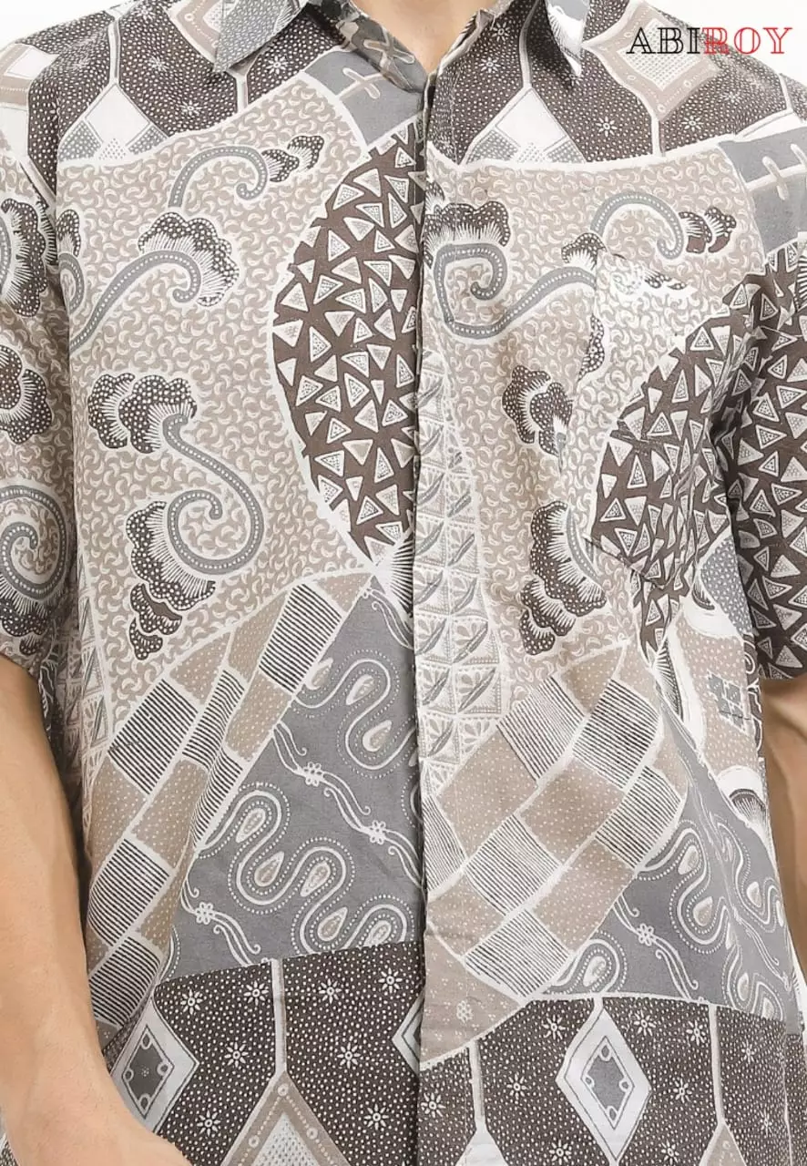 Setyawira Abu Kemeja Batik Pria Premium Slimfit Lengan Pendek JLAN