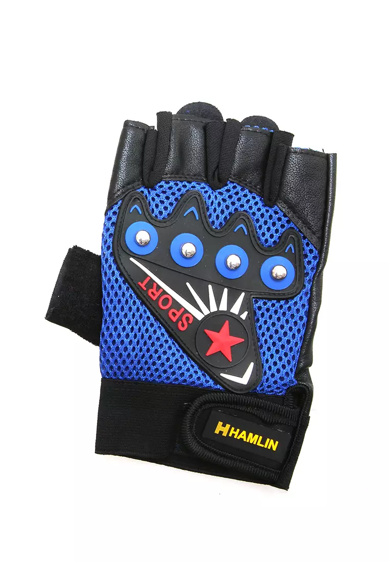 Ellard Sarung Tangan Unisex Half Finger Sport Gloves Material Leather ORIGINAL - Blue