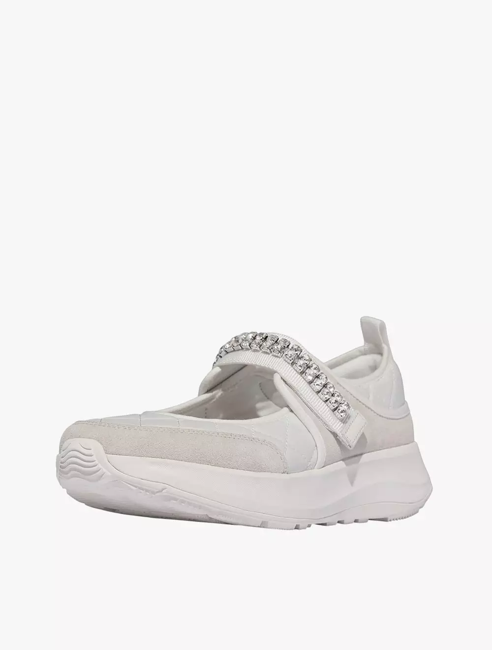 Fitflop F-Mode Flow Crystal-Strap Quilted Mary Janes - Urban White