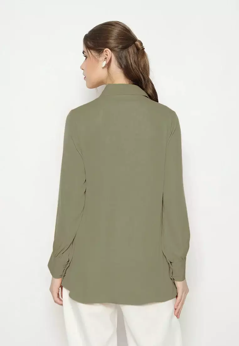 Plain Shirt Sage Green With Long Sleeve By Brilliant Girl Warna HIJAU