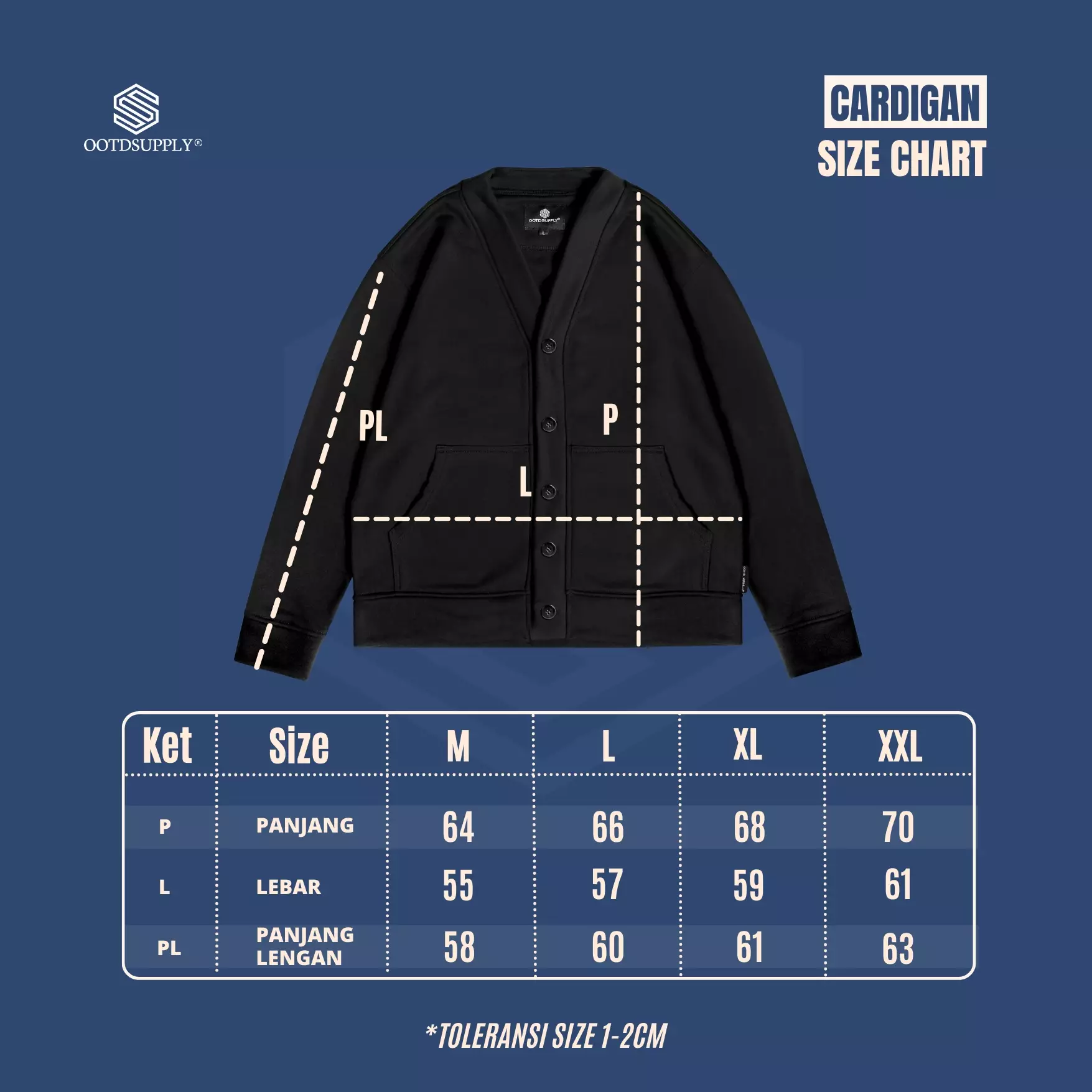 OOTDSUPPLY Unisex Cardigan Shelter Black | Outerwear Pria & Wanita CG001