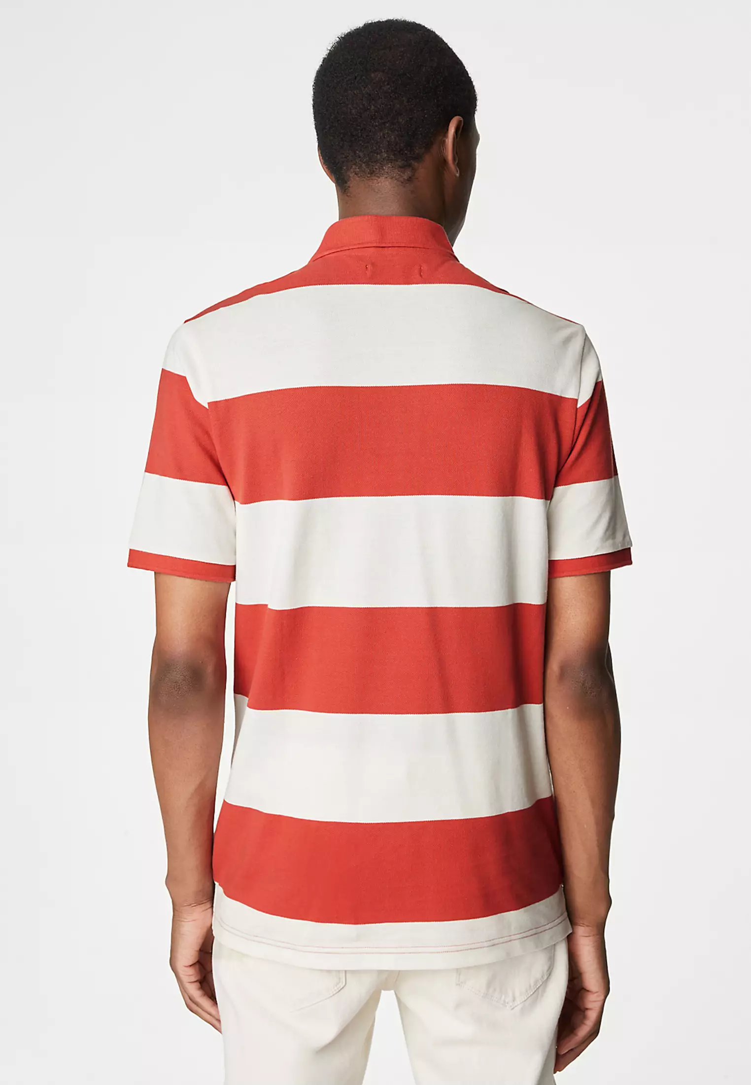 Pure Cotton Striped Pique Polo Shirt