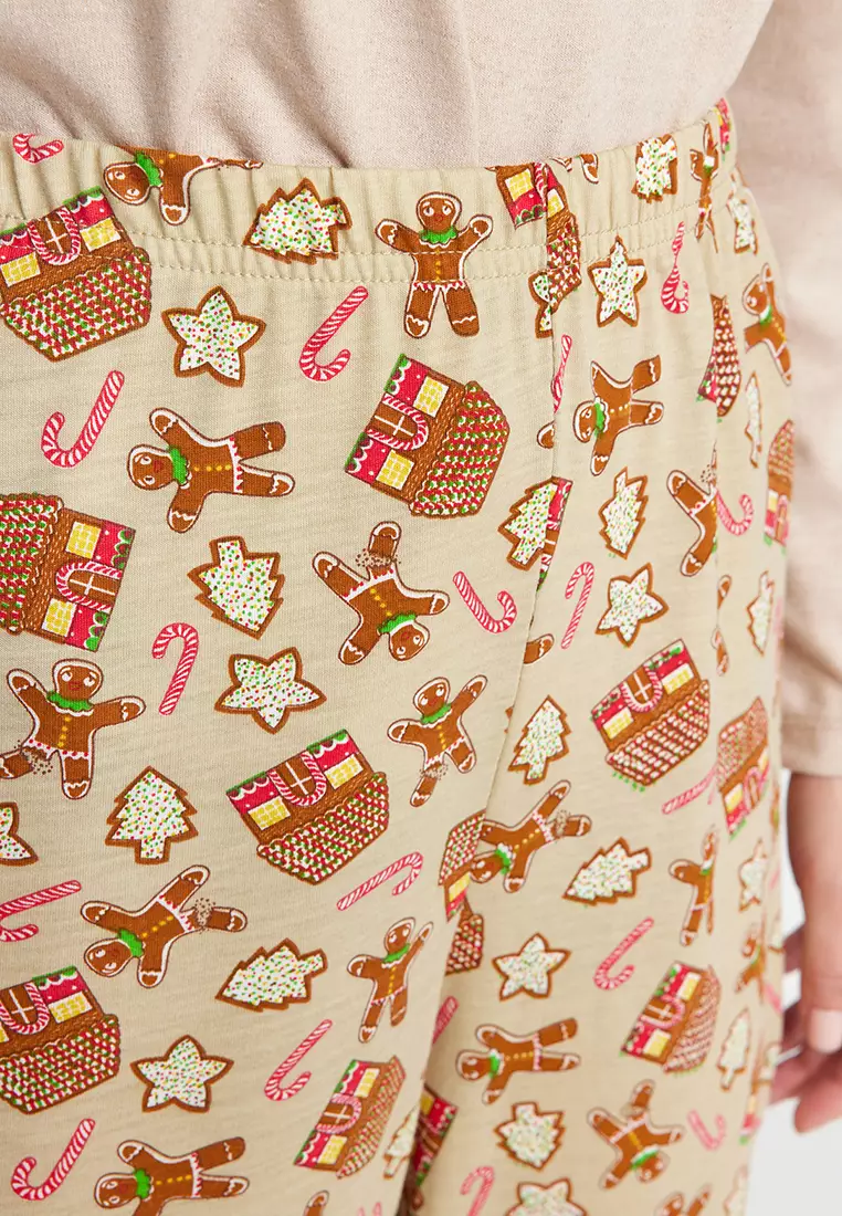 Cream 100% Cotton Christmas Themed Knitted Pajama Set THMAW24PT00061