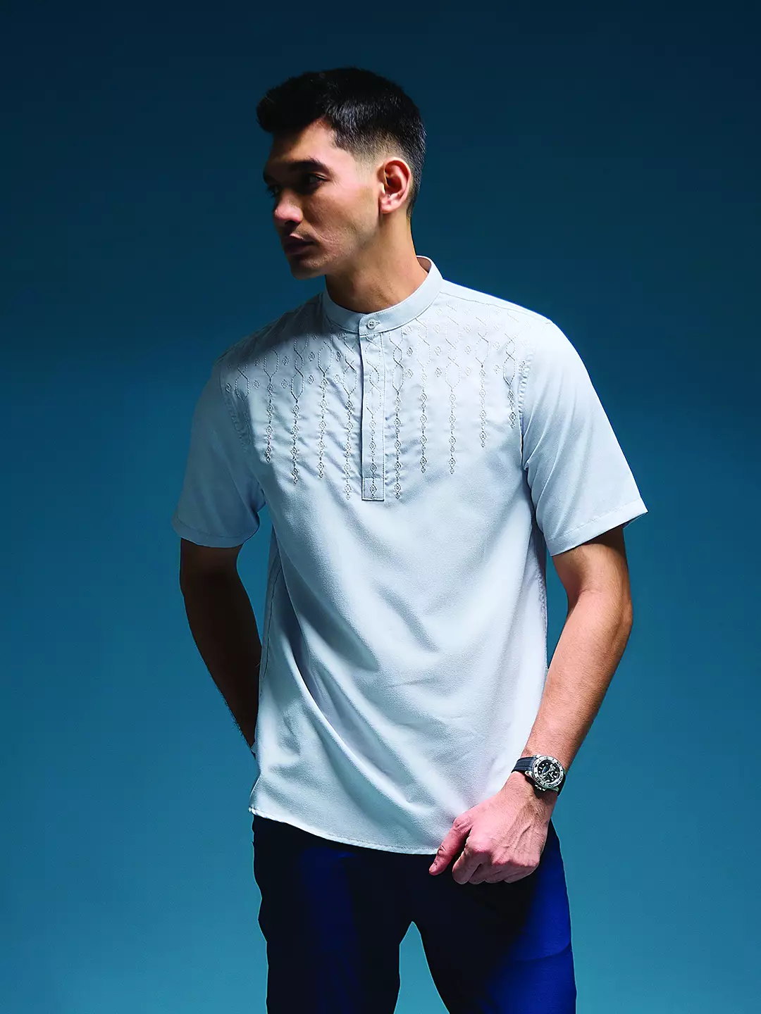 OXCON Kemeja koko Tangan Pendek Bordir Baiq Light Grey