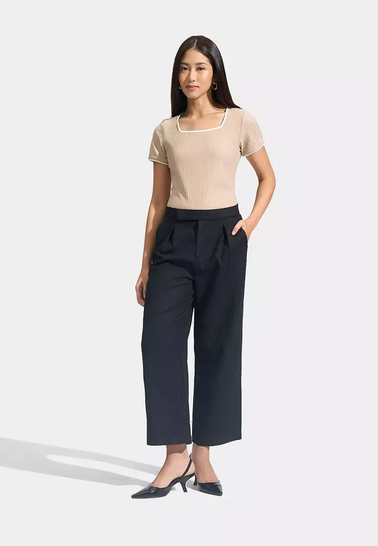 Square Neck Tee With Contrast Tipping