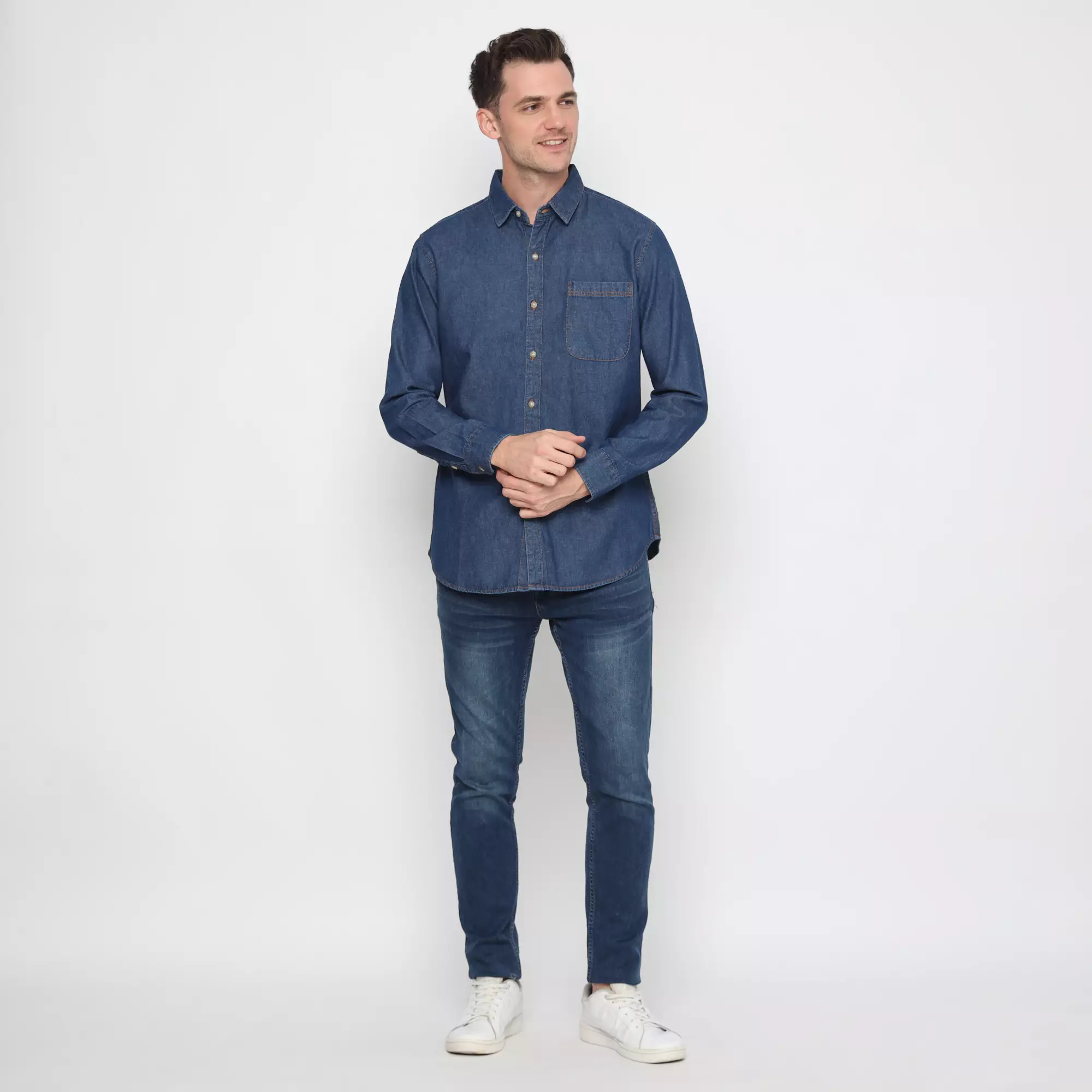 Platini Kemeja Pria Lengan Panjang Katun Denim Biru 76422