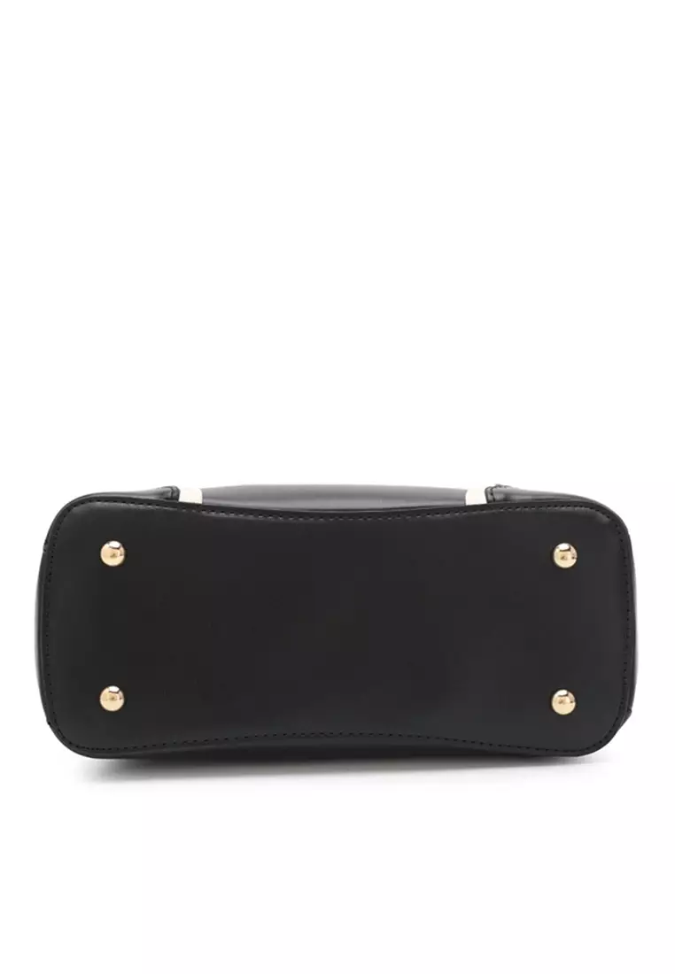 Women's Floral Detail Top Handle Bag / Sling Bag / Crossbody Bag - Black