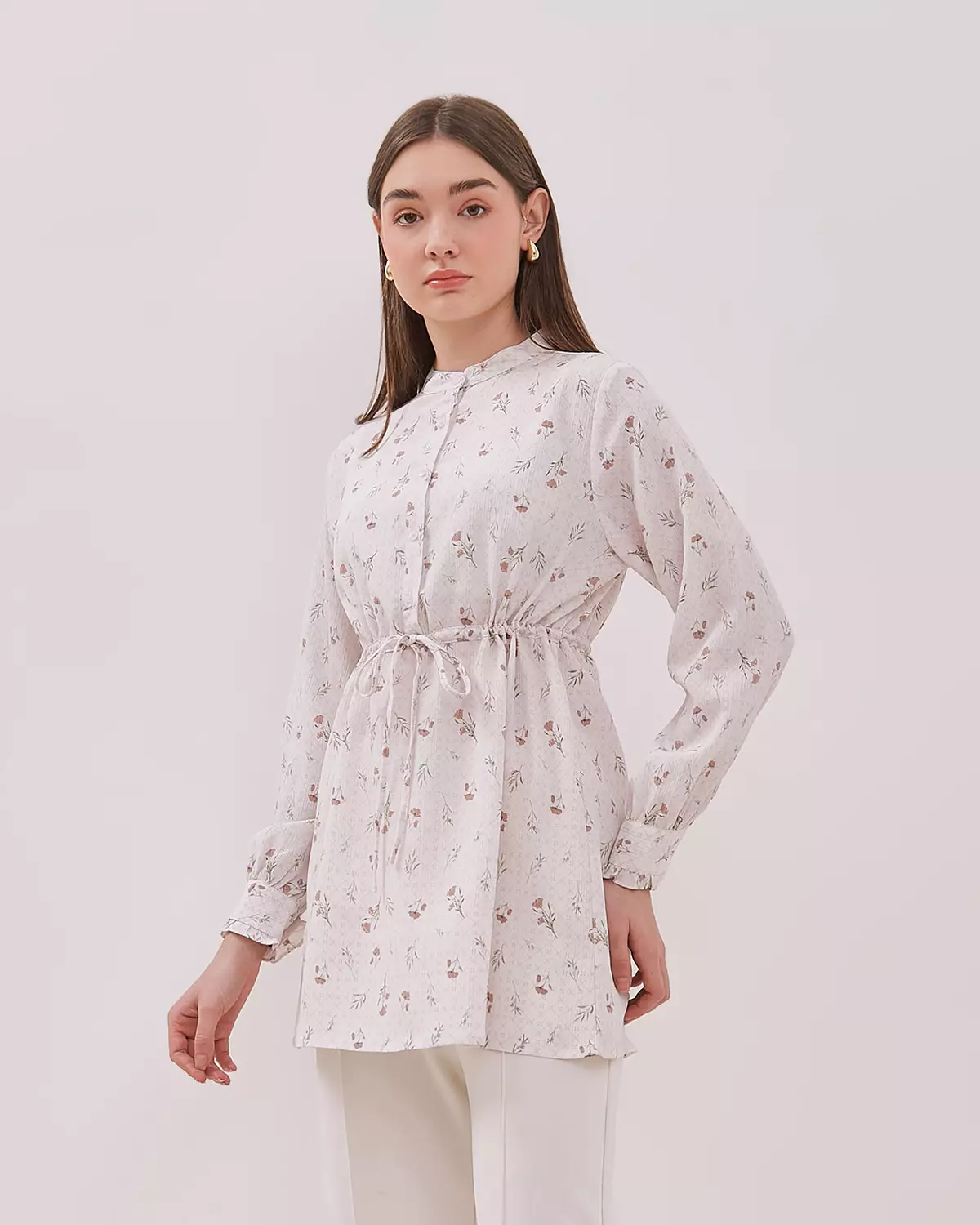 WOMEN'S WHITE FLOWER MOTIF TUNIC